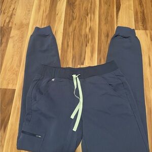 Women’s Blue Jogger Pants with Green Drawstring- FIGS